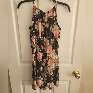 Emetla Floral Black and Pink Chiffon Tank Top Romper